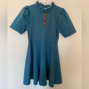 Janie and Jack Girls Turquoise Dress Size 8 Short Sleeve Blue Teal Collar